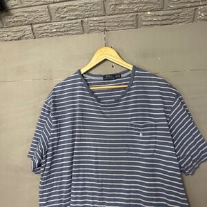 Polo Ralph Lauren Mens 2XLT Blue White Striped Pocket T-Shirt Big & Tall Cotton